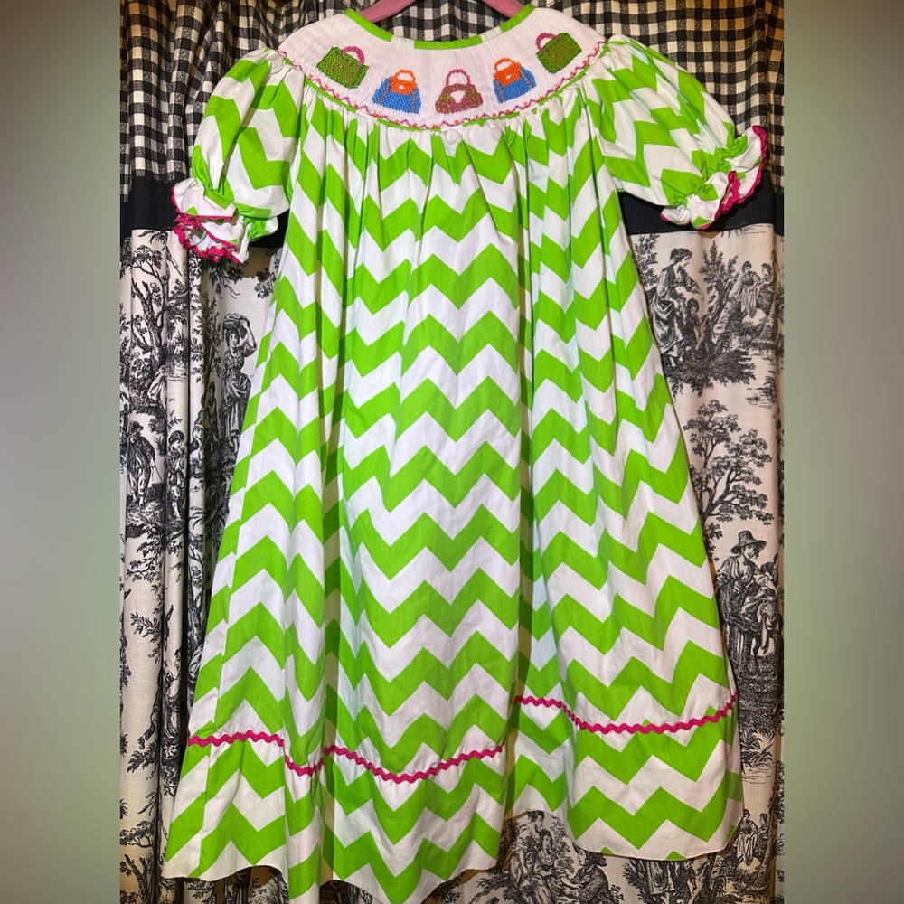 Molly Pop Girls' Lime Green Chevron Smocked Costume Dress